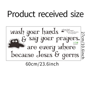 Schema dettagliato dimensioni dell'adesivo Wash Your Hands con personaggio decorativo