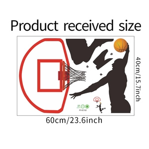 Detail view showing 60x40cm basketball dunk wall sticker dimensions and layout