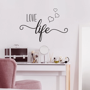 LOVE LIFE black wall decal with heart patterns for minimalist home bedroom decoration