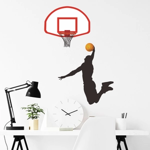 Modern dunking basketball player silhouette wall sticker for home gym decor