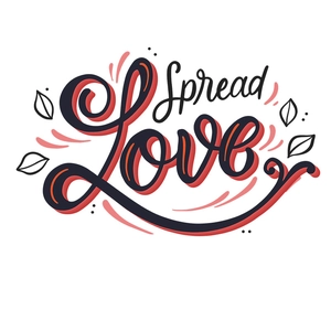Moderner Wandaufkleber Spread Love mit grauer Kalligrafie und korallenrosa Schatten