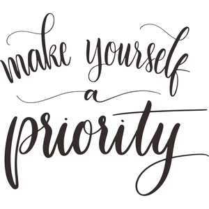 Minimalist 'make yourself a priority' inspirational wall sticker in black script font