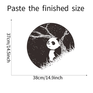 Size specifications for panda wall sticker showing dimensions 38cm x 37cm on white background