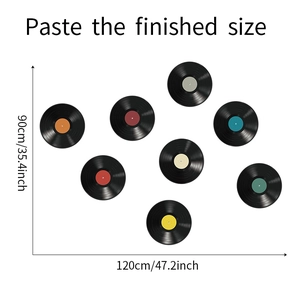 Size specifications for vinyl record wall decals set showing 120cm by 90cm dimensions