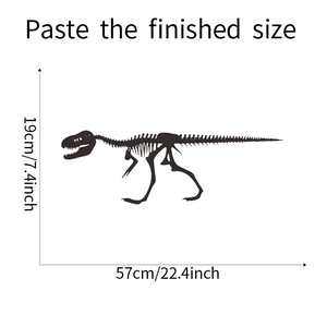 Technical drawing of T-Rex skeleton wall decal with 57x19cm dimension markings