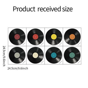 Set of 8 vinyl record wall stickers in various colors measuring 24.5cm x 24.5cm