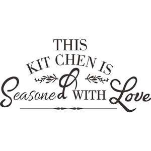 This kitchen is seasoned with love wall decal featuring leaf motifs and artistic typography