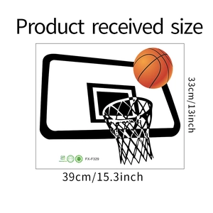 Dimensions détaillées du sticker mural panier de basket avec mise en page 39x33cm
