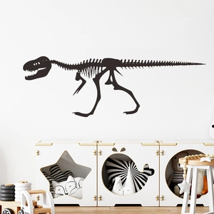 Black T-Rex skeleton wall sticker in minimalist kids room for wall decoration