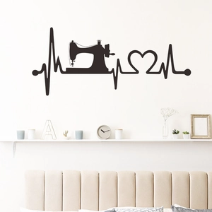 Sticker mural machine à coudre et ECG noir mat pour une décoration de chambre minimaliste