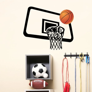 Sticker mural panier de basket et ballon pour décoration de chambre de garçon sportive