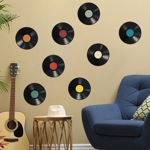 Set of 8 vintage vinyl record wall decals for creative home and music room decor