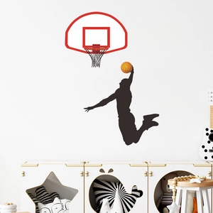 Basketball Slam Dunk Wall Sticker Sporty Athlete Silhouette Wall Decal For Boys Room Gym PVC Removable Home Decor