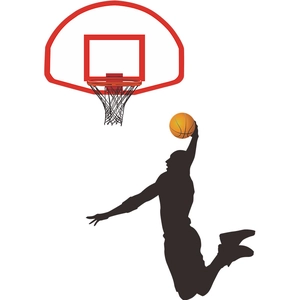 Slam dunking boy silhouette with basketball and hoop sports wall decal for room decor