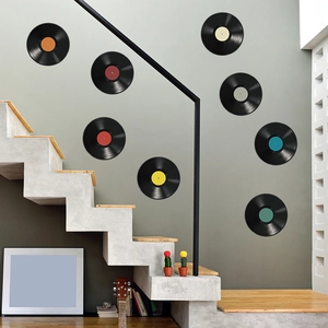 Set of 8 colorful vinyl record wall stickers for minimalist home living room decor