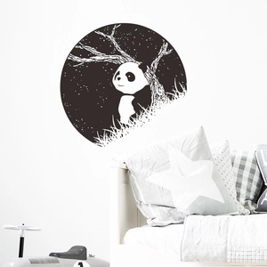 Artistic black and white panda wall sticker for minimalist bedroom or nursery decor