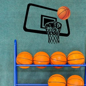 Sticker Mural Panier Et Ballon De Basket Imperméable En PVC Thème Sportif Pour Chambre De Garçon Salle De Sport Décoration