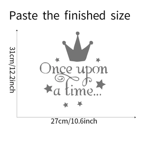 Detailed dimension guide for Once Upon a Time wall sticker with crown and stars