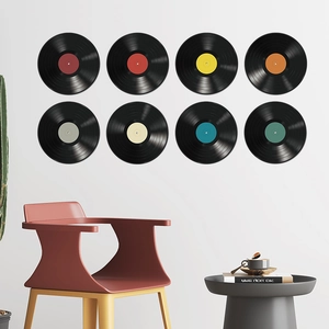 Set of 8 vintage vinyl record wall decals with colorful center labels for home decor