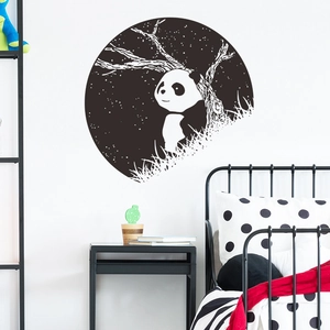 Artistic round panda wall decal sticker depicting a starry night scene in bedroom