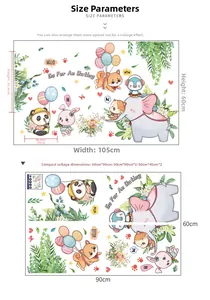 Detail showing the size measurements and layout dimensions for animal wall stickers