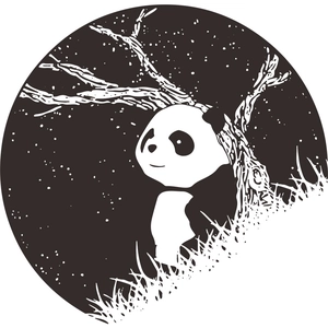 Artistic round panda wall decal with forest elements for modern home interior decor