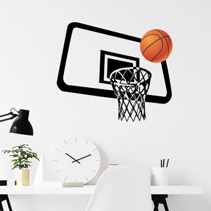 Sticker mural de basket-ball orange et silhouette de panier pour décor de sport
