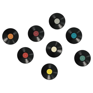 Set of 8 vintage vinyl record wall stickers with colorful labels for home wall decor