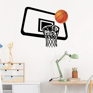 Sticker mural panier de basket et ballon orange pour décoration de chambre de garçon