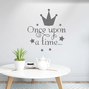 Minimalist 'Once upon a time' wall sticker with crown and stars for home decor