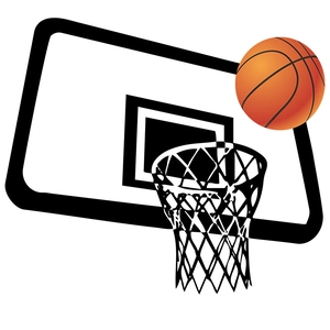 Sticker mural panier de basket minimaliste avec ballon orange pour déco chambre garçon