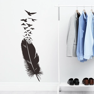 Artistic black feather and birds wall sticker for minimalist living room decor