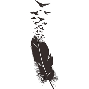 Artistic black feather wall sticker transforming into flying birds for home wall decoration
