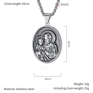 Détails du pendentif Saint Joseph en acier inoxydable avec dimensions et chaîne