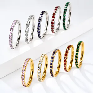 Anello Eternity in Acciaio Inossidabile Minimalista da Donna Placcato Oro Argento con Zirconi Colorati Anello da Dito