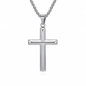 Minimalistisches Edelstahl Kreuz Halskette Für Damen Herren Poliert Religiöser Lateinisches Kreuz Schmuck Mit Box-Kette Gold Silber Schwarz Mode-Accessoire