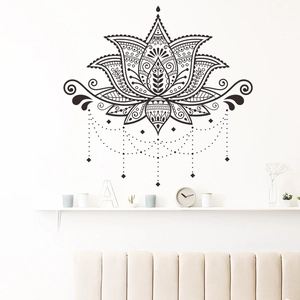 Black mandala lotus wall sticker for bedroom and living room bohemian home decor