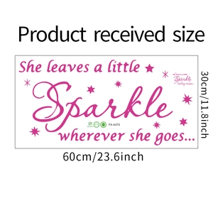 Détails du sticker mural citation avec dimensions 60x30cm et étoiles décoratives