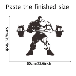 Detailed dimensions of the black muscle man lifting weights fitness wall decal, 50x60cm