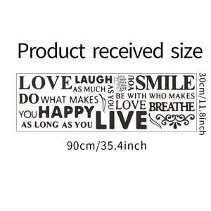 Macro layout showing 90x30cm dimensions for LOVE and HAPPY wall sticker art decor