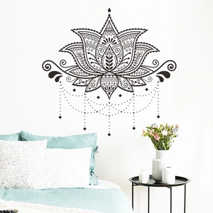 Bohemian black mandala lotus wall sticker for bedroom and living room decor