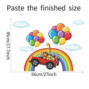 Detail view of cartoon animal car wall sticker with specific 66cm by 45cm dimensions