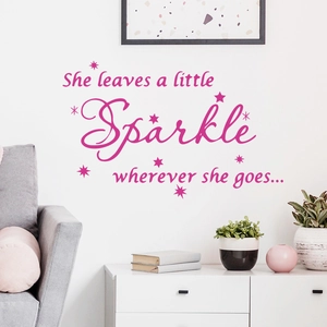She Leaves A Little Sparkle Wherever She Goes Rose Inspirant Slogan Anglais PVC Sticker Mural Pour Chambre Décoration