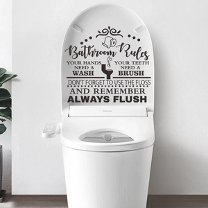 Adesivo per sedile WC impermeabile in PVC con scritte Bathroom Rules in nero