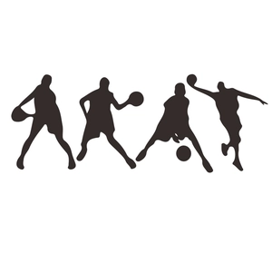 Set mit vier schwarzen Basketballspieler-Silhouetten für die Sportzimmer-Deko