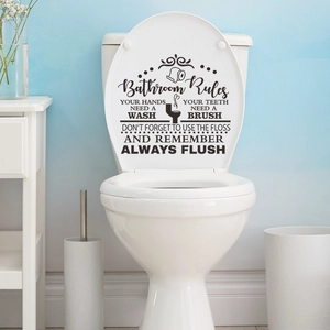 Adesivo nero Bathroom Rules per coperchio del water in vinile decorativo da bagno