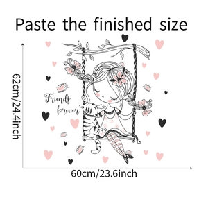 Détail sticker mural fille balançoire avec dimensions 60cm par 62cm pour chambre