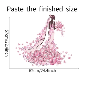 Detail view of butterfly flower wall sticker showing the dimensions of 62cm by 57cm