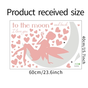 Detail view showing the 60x40cm dimensions of the Moon Fairy and Heart wall sticker