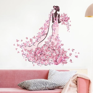 Elegant butterfly flower woman silhouette wall sticker for bedroom and living room decor